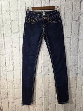 Vintage H2j Size 0 Dark Wash Denim Blue Low Rise Skinny Jeans 90s Y2K (Flaw)